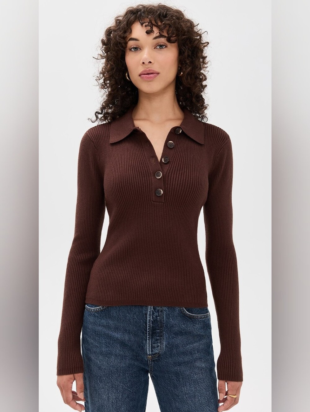 Joe's Jeans Brown Ribbed Polo Knit Top with Buttons NWT Size XL